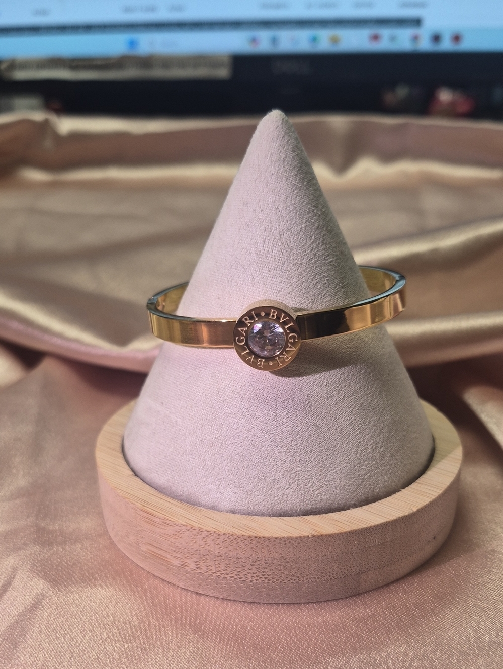 Gold-tone Bracelet with Center Crystal Accent